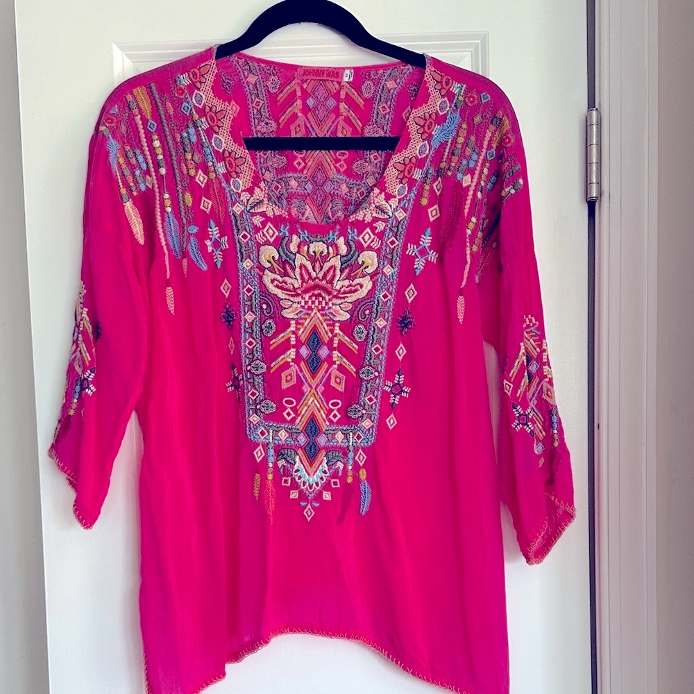 Johnny Was Fuchsia Embroidered Blouse